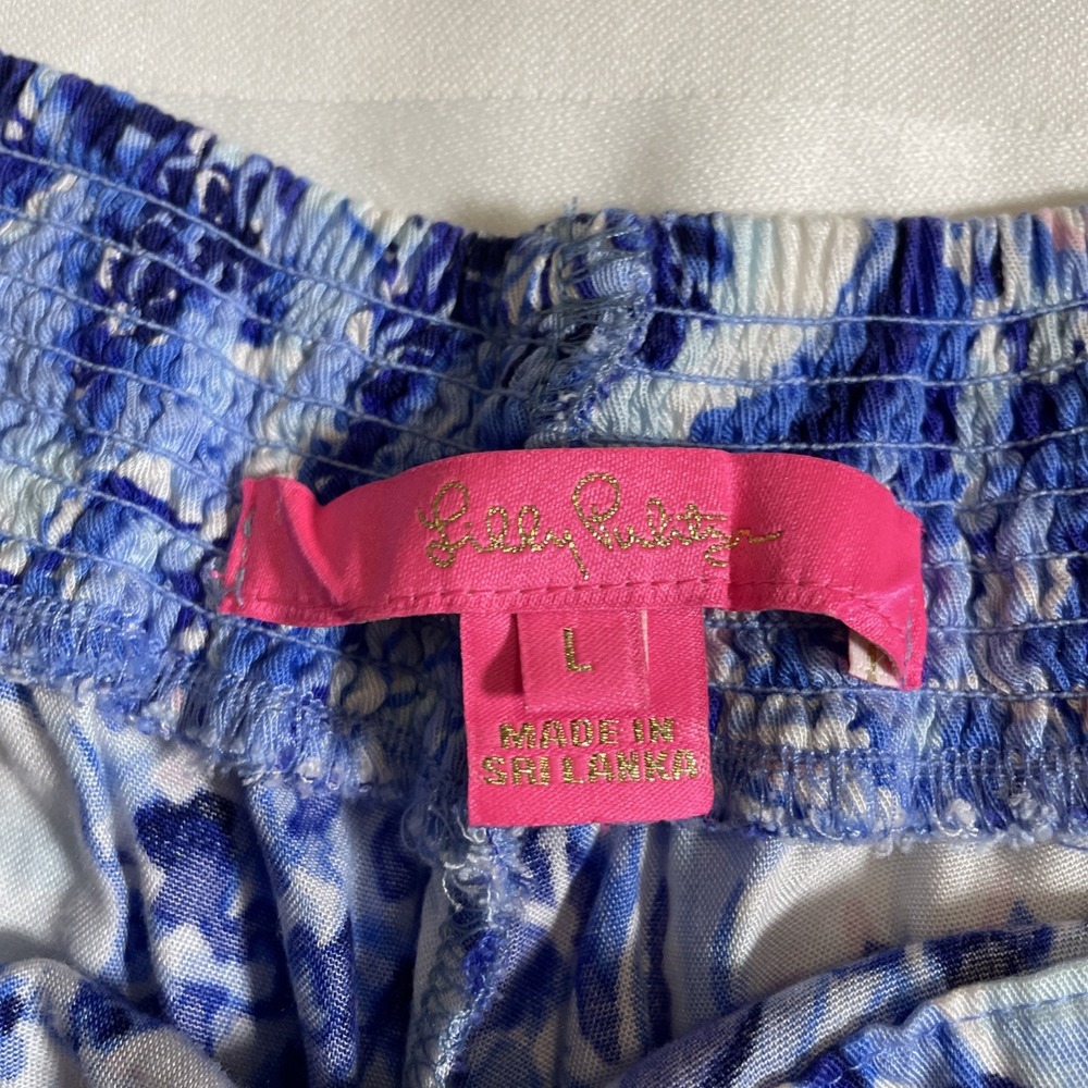 LILLY PULITZER Dahlia Shorts 4" Catch And Keep Blue Floral Scallop Hem, Size L - Picture 3 of 9